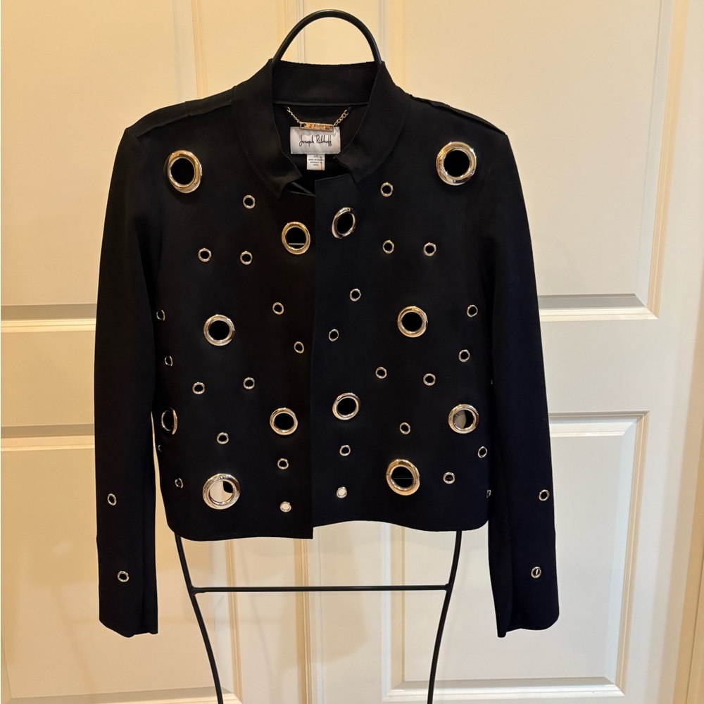Joseph Ribkoff Black Jacket with Gold Ring Accents